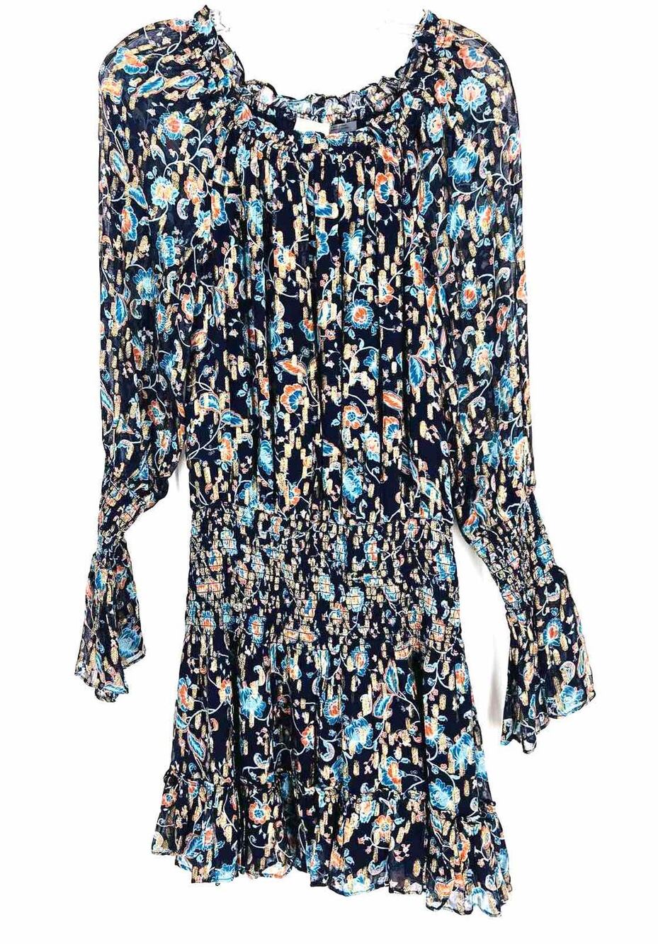 Ramy Brook Size S Navy/Multi Floral Shimmer Designer Dress